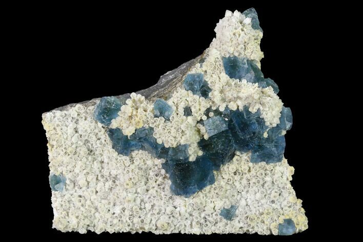 Cubic, Blue-Green Fluorite Crystals on Quartz - China #142373